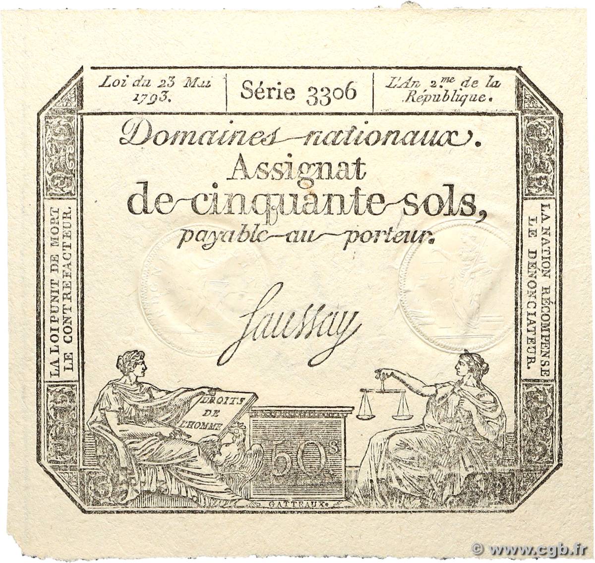 50 Sols FRANCE  1793 Ass.42c NEUF