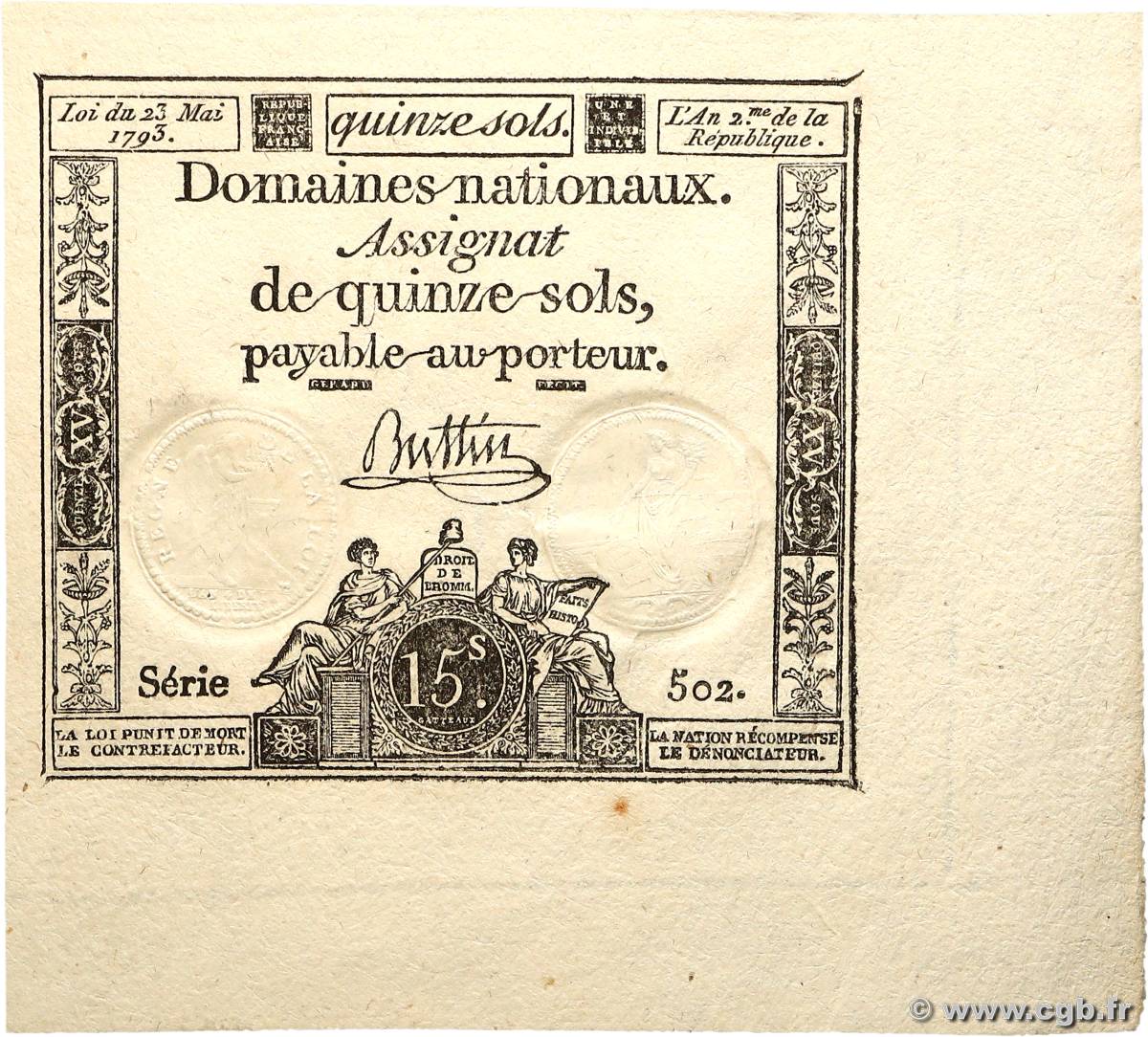 15 Sols FRANCE  1793 Ass.41b NEUF