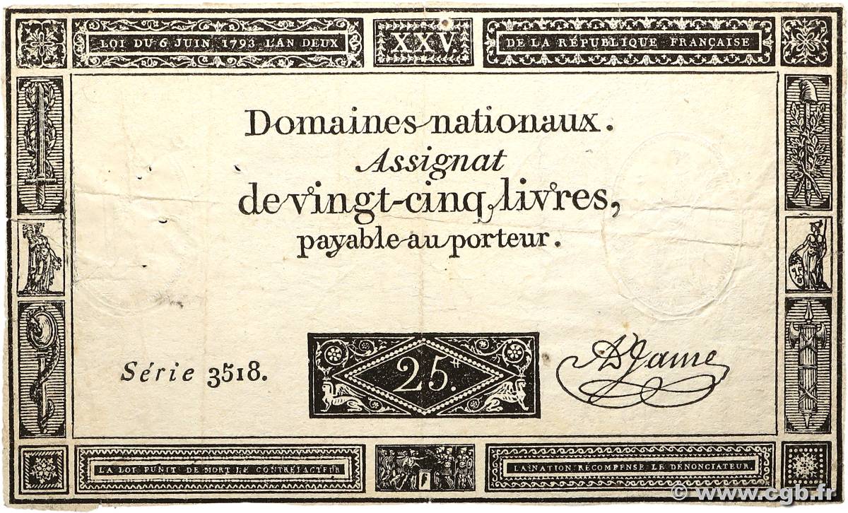25 Livres FRANCE  1793 Ass.43a TB+