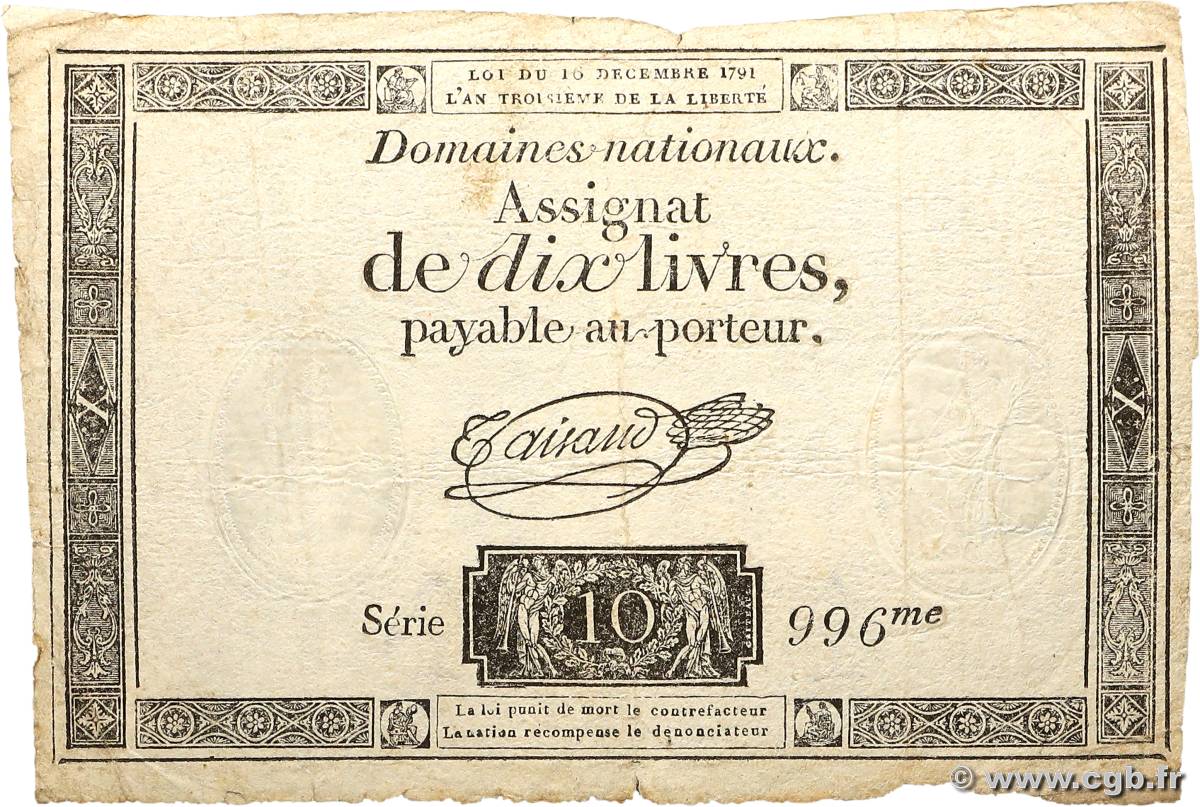 10 Livres FRANCE  1791 Ass.21a B+