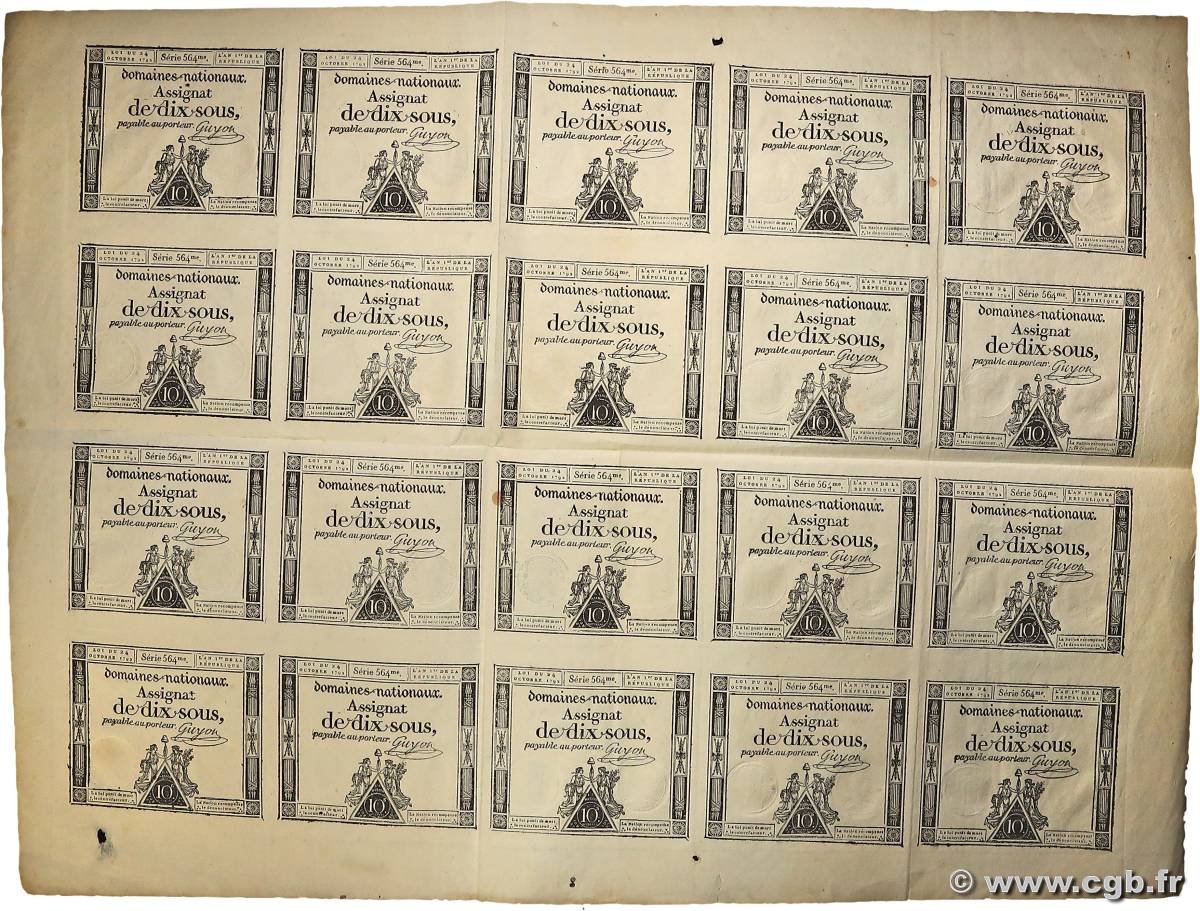 10 Sous Planche FRANCE  1793 Ass.40bp TTB+