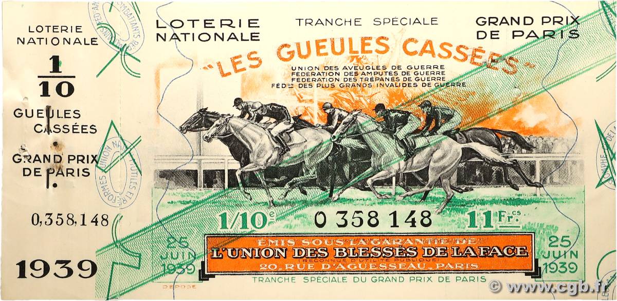 Carnet de Bons de Loterie de 1/10ème FRANCE régionalisme et divers  1939  SUP+