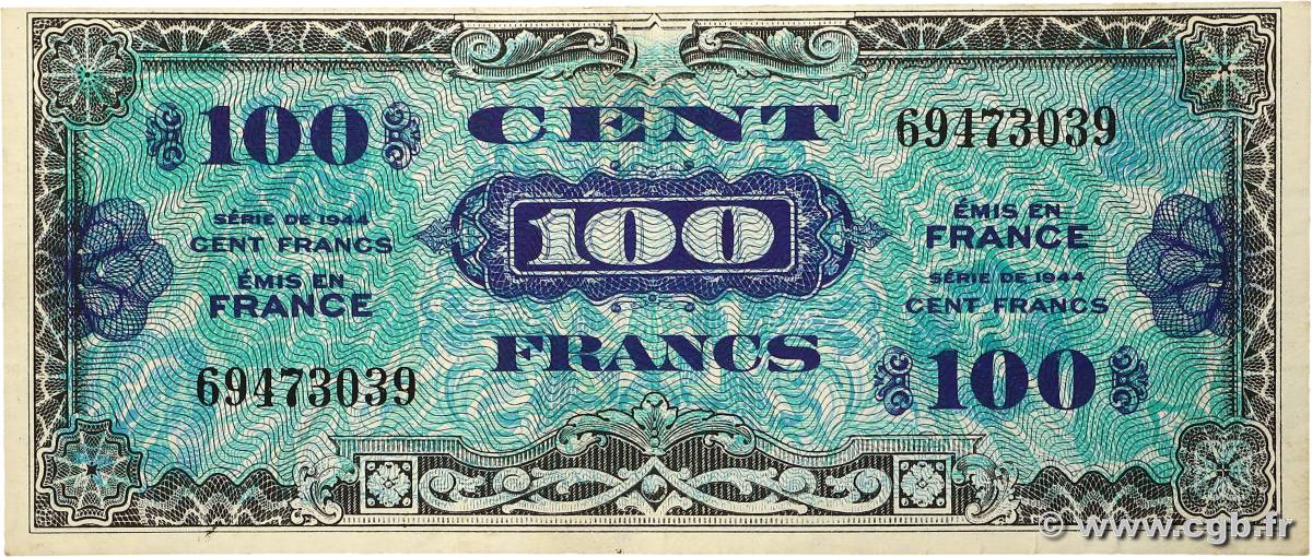 100 Francs DRAPEAU FRANCE  1944 VF.20.01 SUP