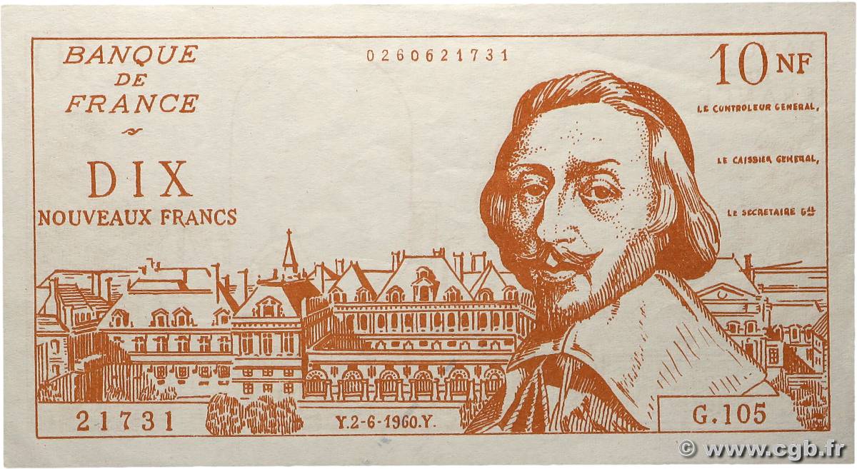 10 Nouveaux Francs Richelieu Scolaire FRANCE regionalism and various  1960 P.- UNC-