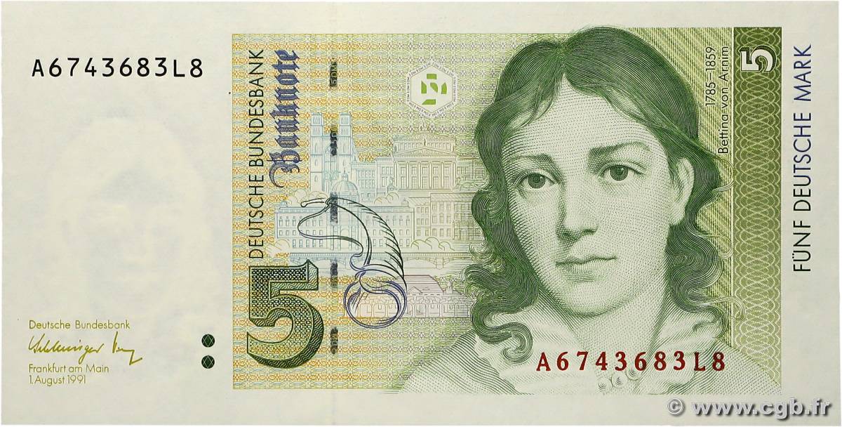 5 Deutsche Mark GERMAN FEDERAL REPUBLIC  1991 P.37 UNC-