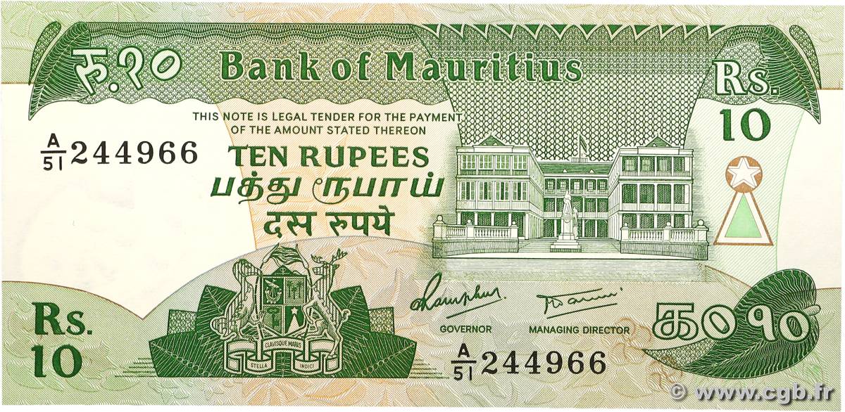10 Rupees ÎLE MAURICE  1985 P.35b SPL