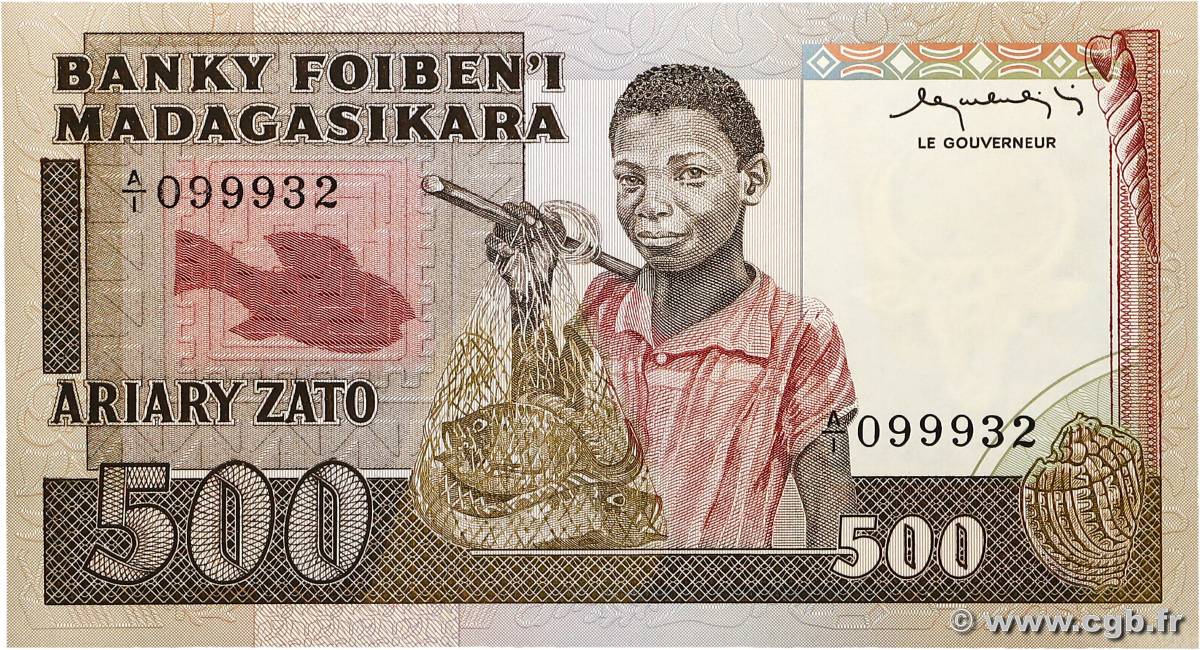 500 Francs - 100 Ariary MADAGASCAR  1983 P.067a UNC-