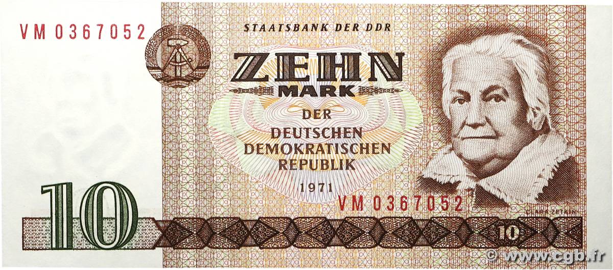 10 Mark GERMAN DEMOCRATIC REPUBLIC  1971 P.28b UNC