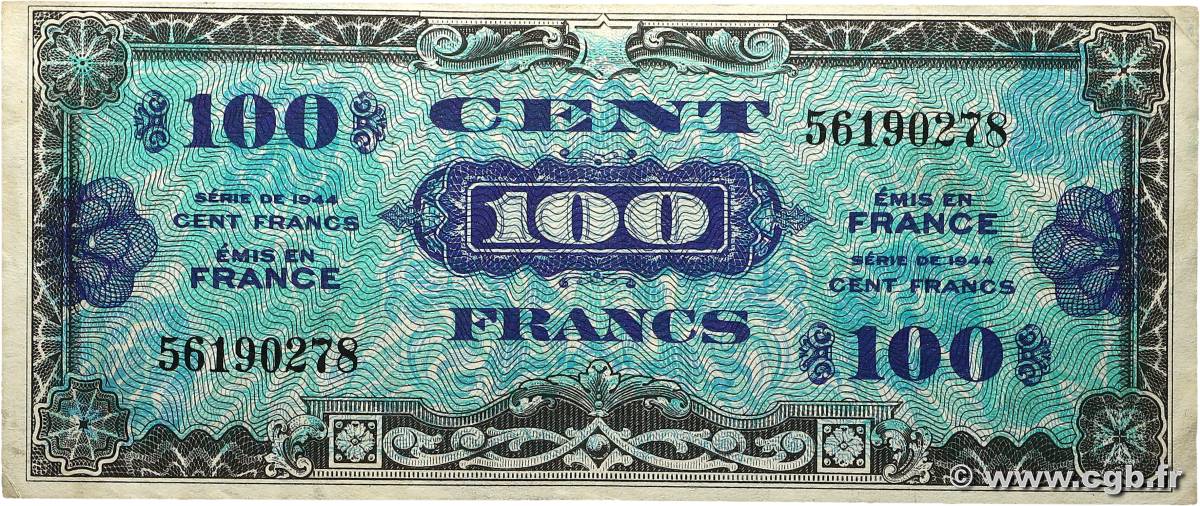 100 Francs DRAPEAU FRANCE  1944 VF.20.01 VF+