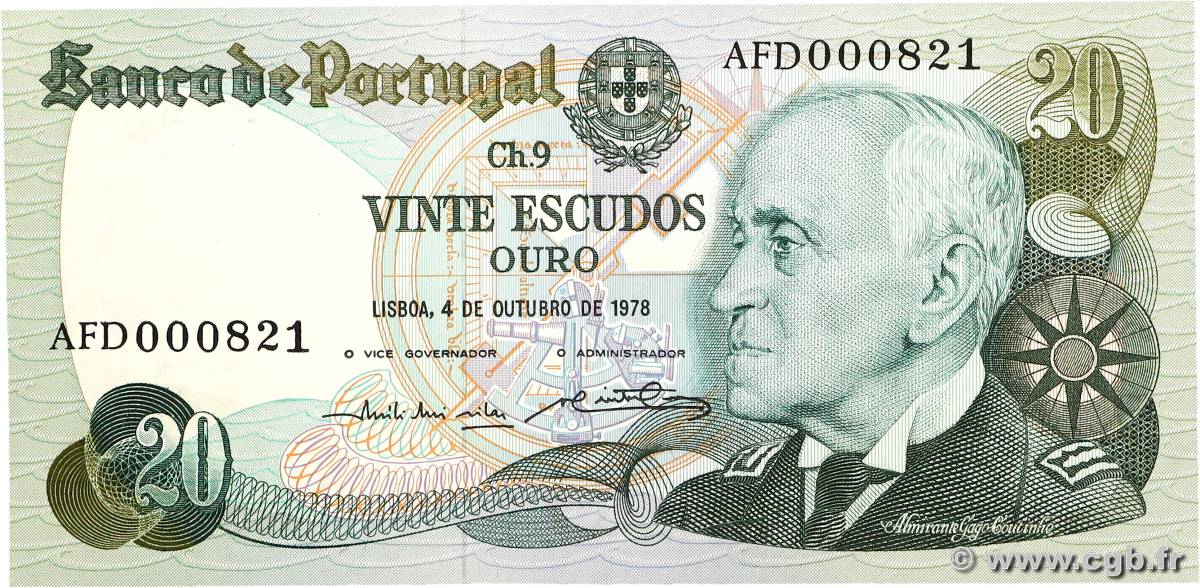 20 Escudos Numéro spécial PORTUGAL  1978 P.176b NEUF