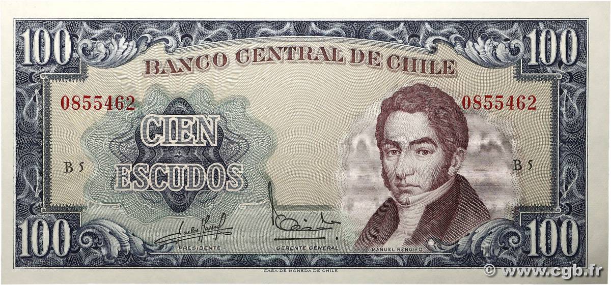 100 Escudos CHILE  1964 P.141a UNC-