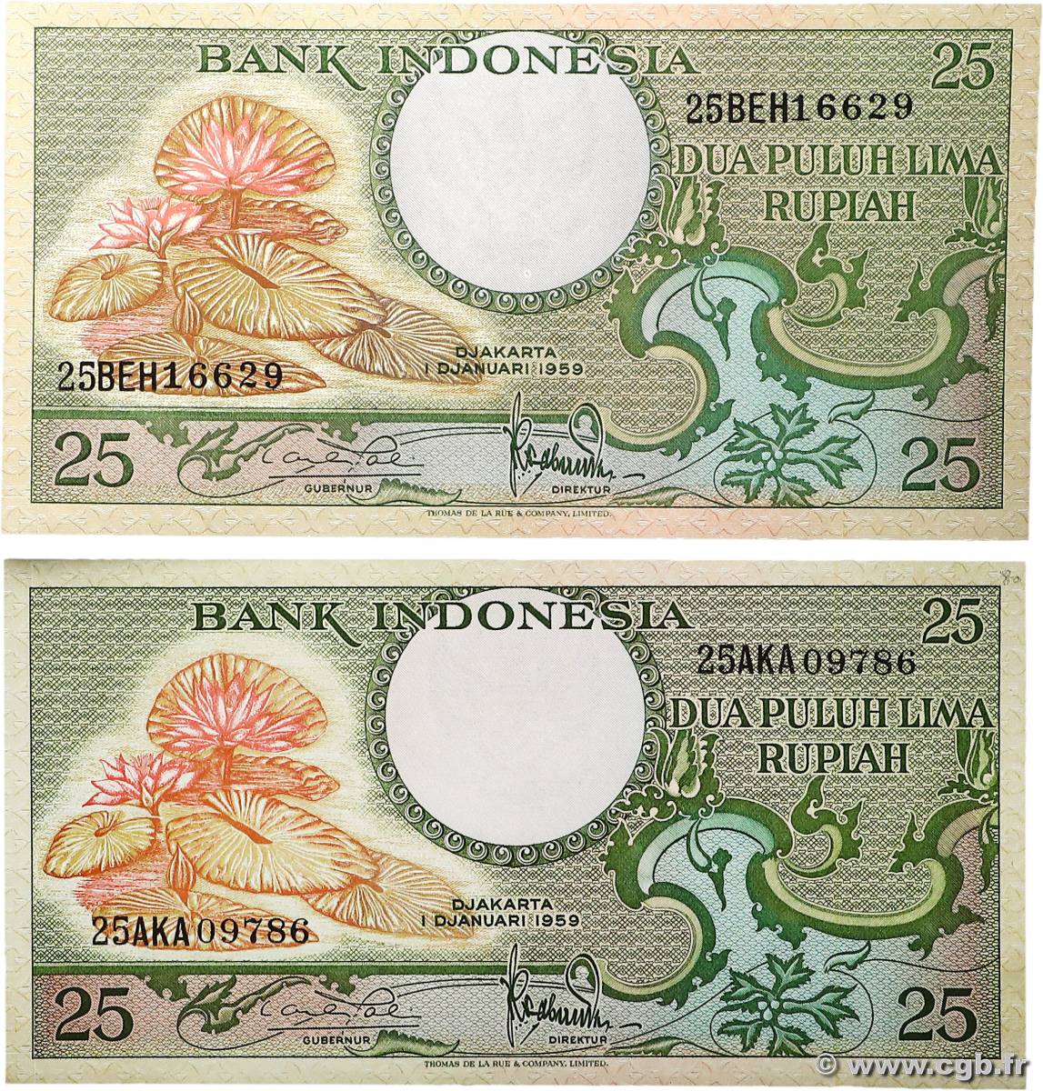 25 Rupiah Lot INDONESIA  1959 P.067a UNC-
