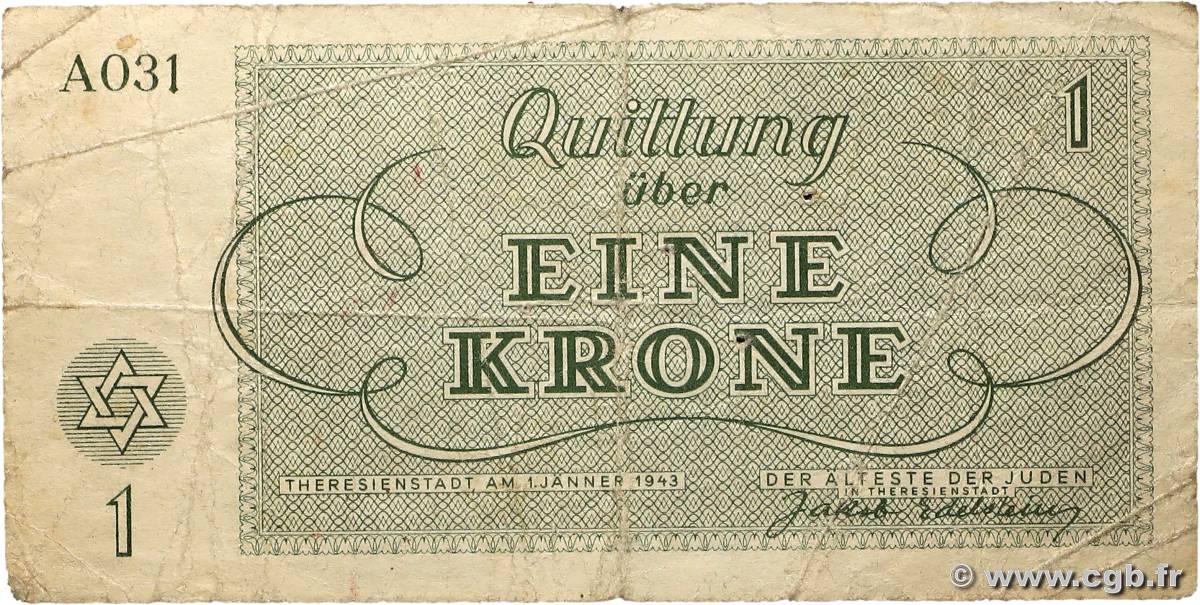 1 Krone ISRAEL Terezin / Theresienstadt 1943 WW II.701 F