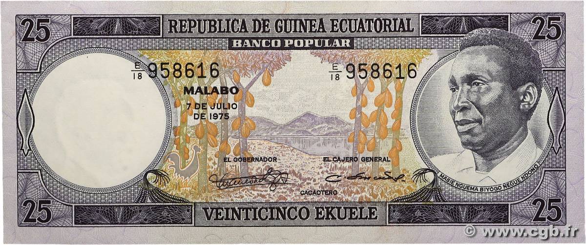 25 Ekuele GUINÉE ÉQUATORIALE  1975 P.09 SPL