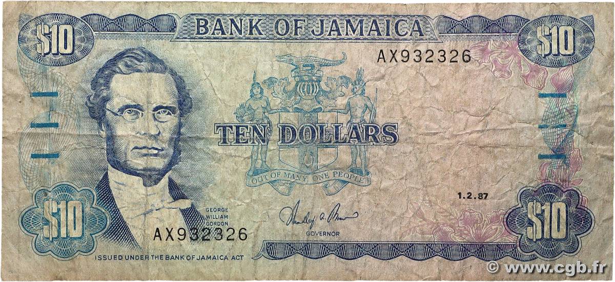 10 Dollars JAMAICA  1987 P.71b G