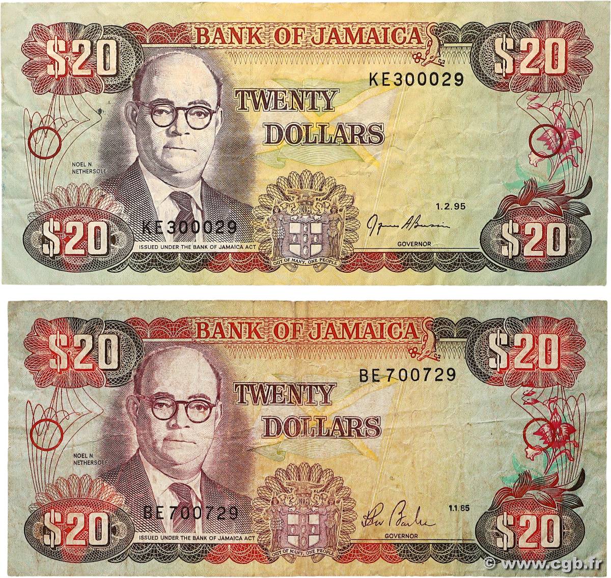 20 Dollars Lot JAMAICA  1995 P.72a et P.72e F