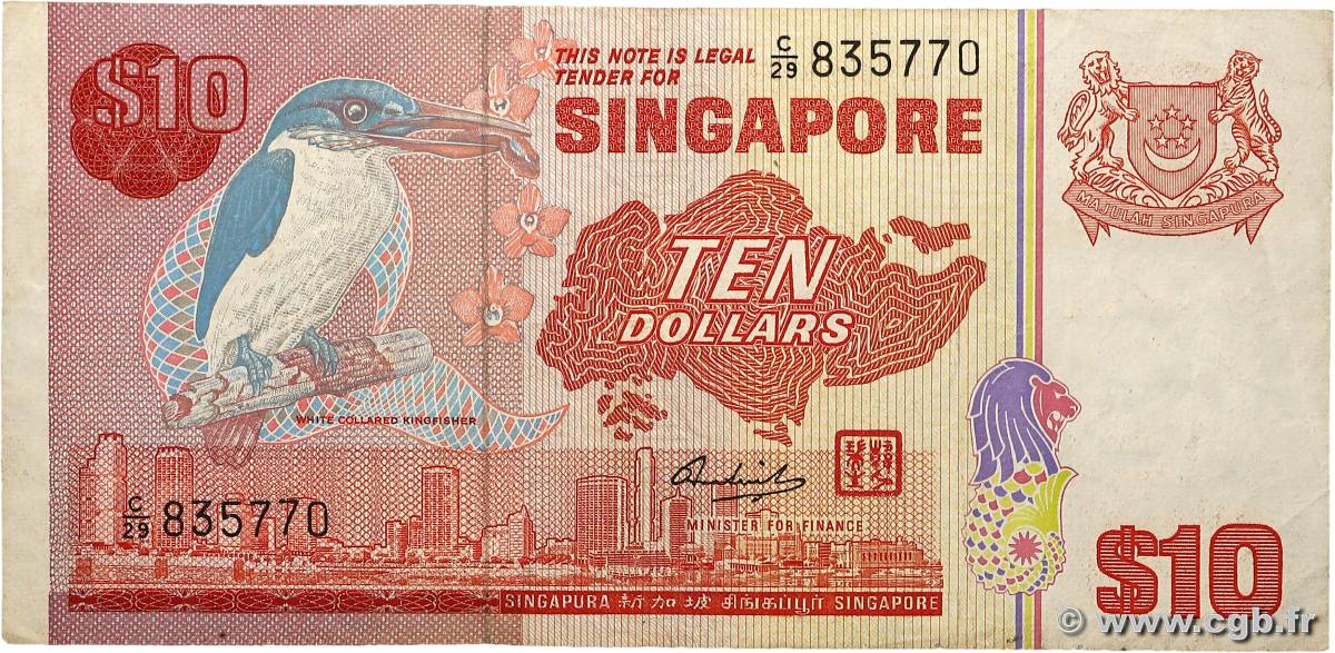 10 Dollars SINGAPOUR  1988 P.11b pr.TTB