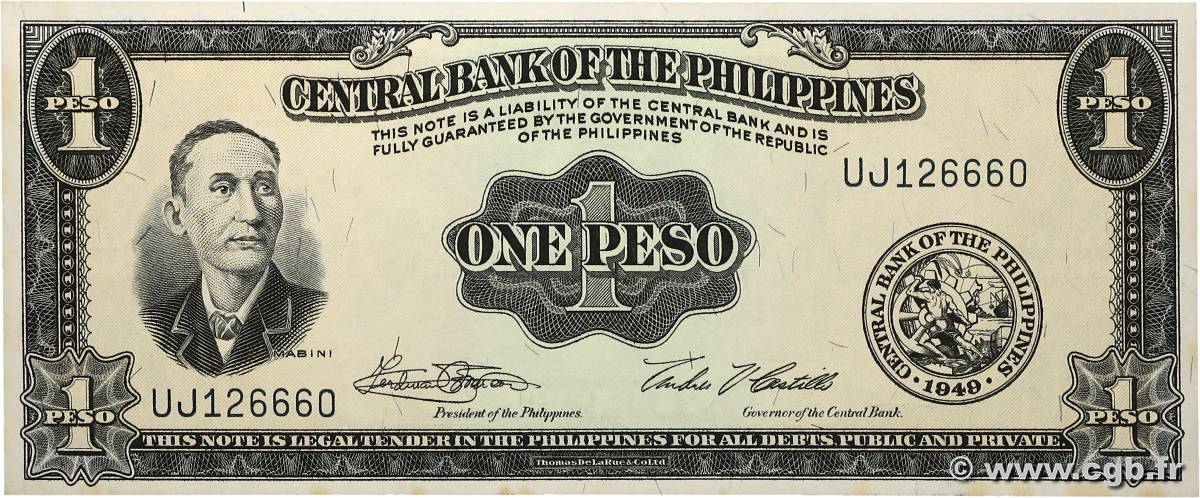 1 Peso PHILIPPINES  1949 P.133g UNC-