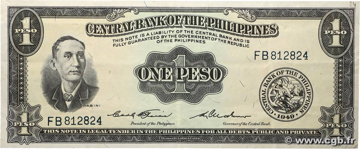 1 Peso PHILIPPINES  1949 P.133d TTB+