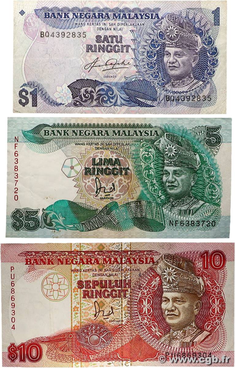 1 au 10 Ringitt Lot MALAISIE  1982 P.19, P.28a et P.29 TB+
