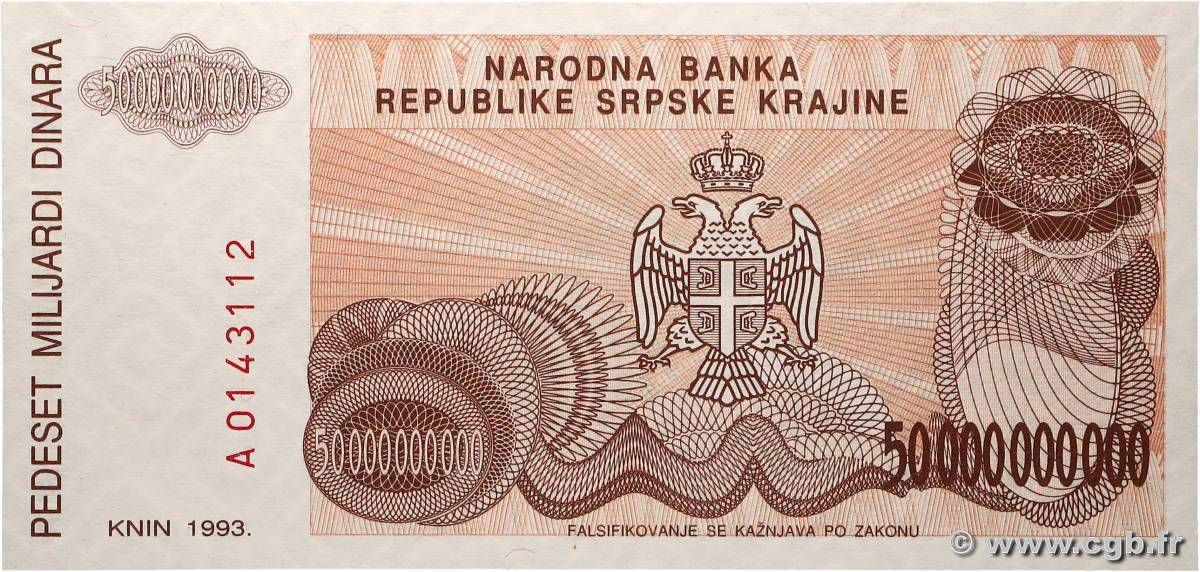 50000000000 Dinara CROAZIA  1993 P.R29a FDC