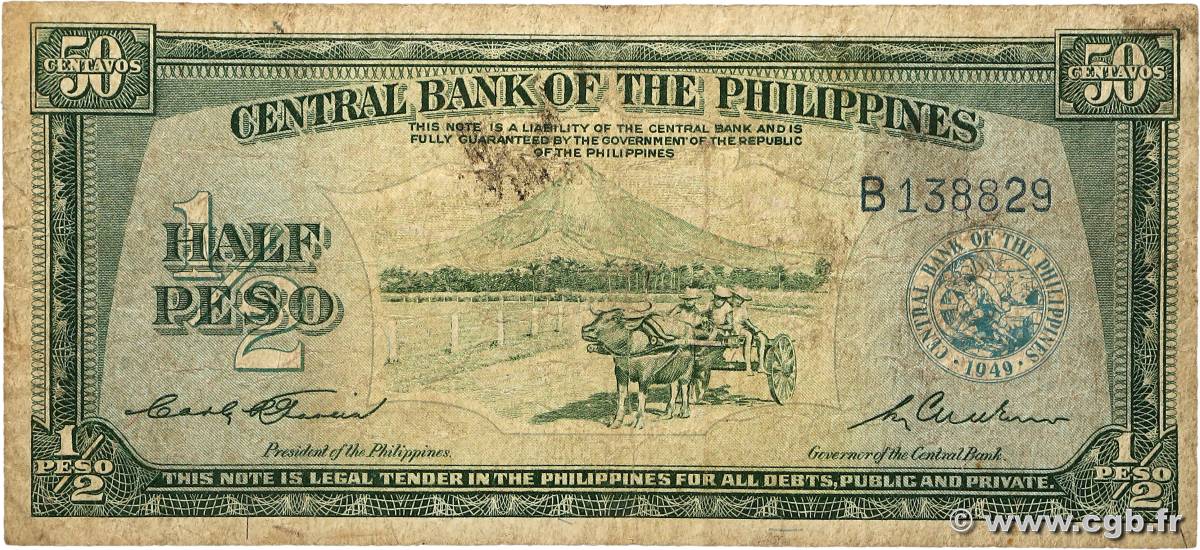 1/2 Peso PHILIPPINES  1949 P.132a F