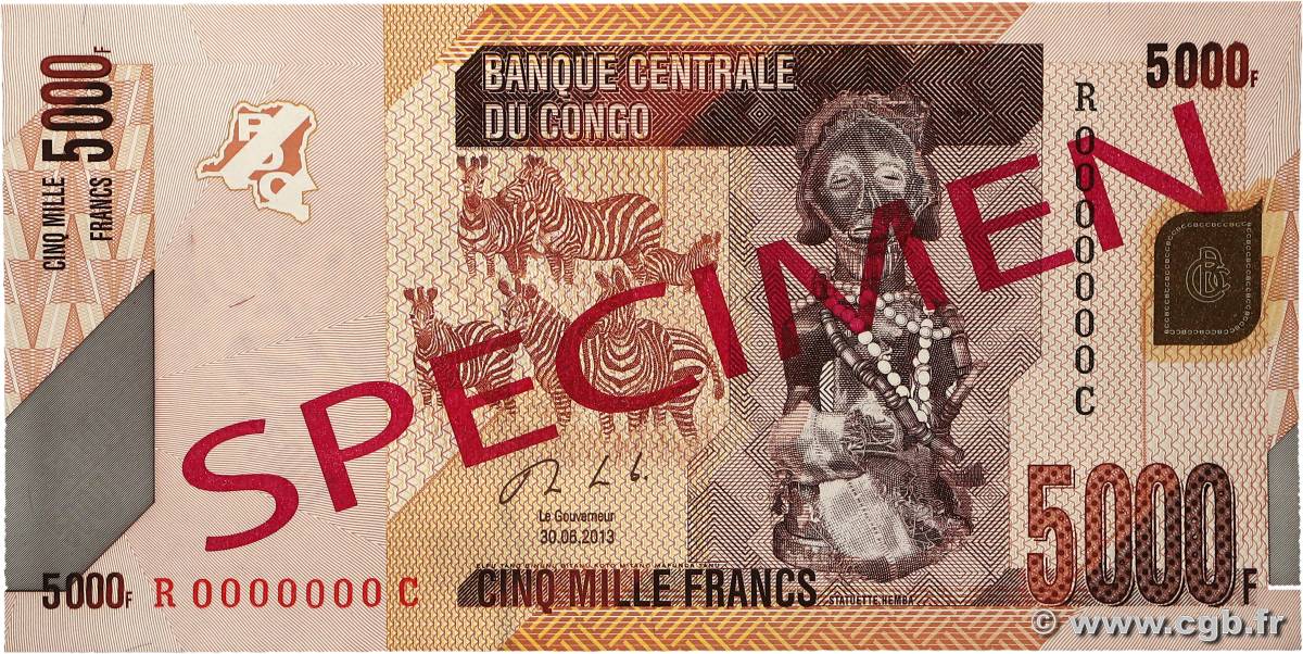 5000 Francs Spécimen RÉPUBLIQUE DÉMOCRATIQUE DU CONGO  2013 P.102bs pr.NEUF