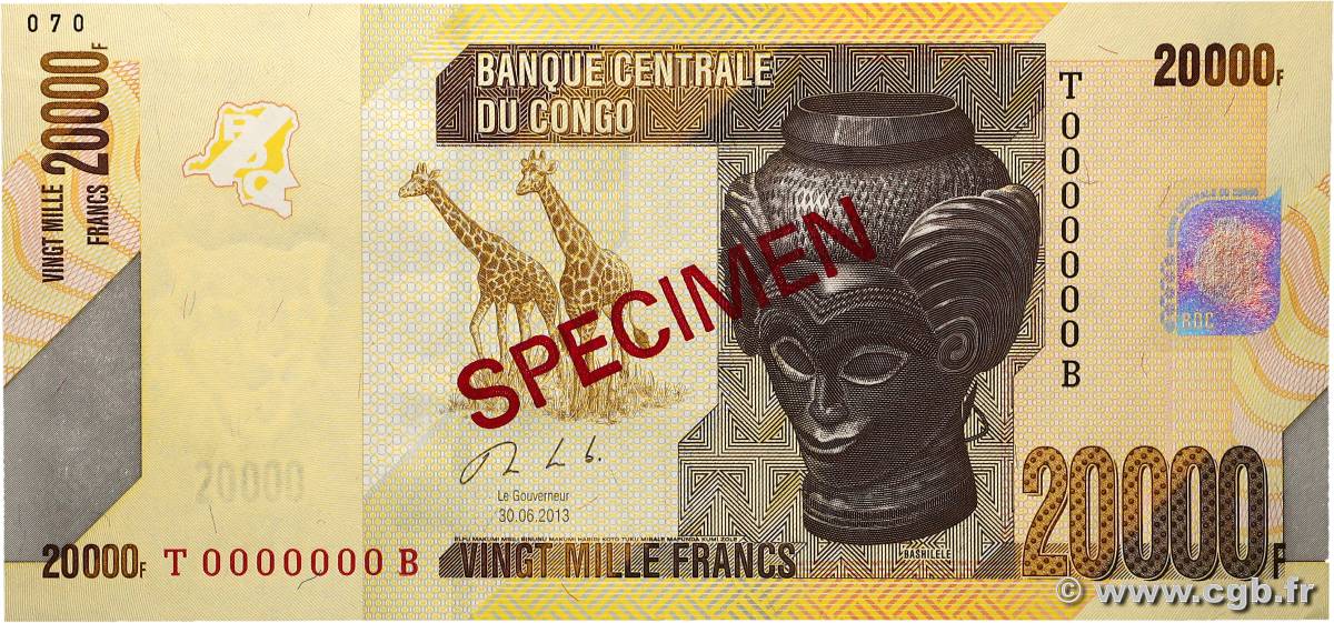 20000 Francs Spécimen REPUBBLICA DEMOCRATICA DEL CONGO  2013 P.104bs FDC