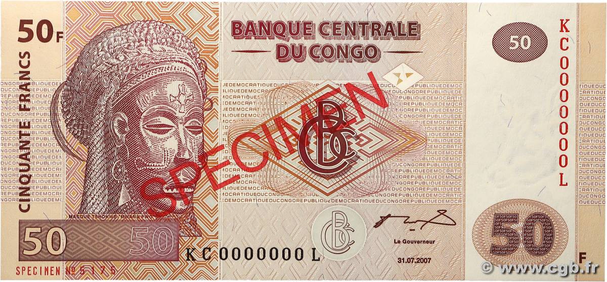 50 Francs Spécimen RÉPUBLIQUE DÉMOCRATIQUE DU CONGO  2007 P.097s pr.NEUF