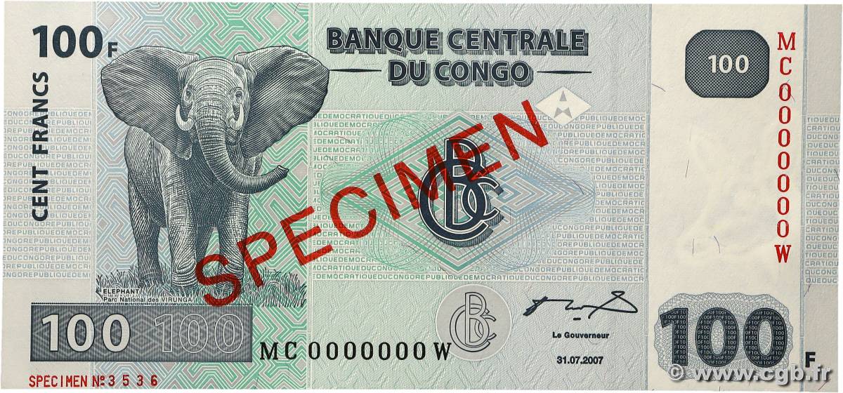 100 Francs Spécimen RÉPUBLIQUE DÉMOCRATIQUE DU CONGO  2007 P.098As NEUF