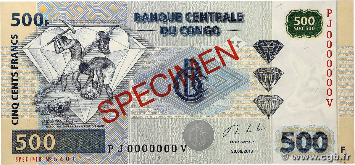500 Francs Spécimen RÉPUBLIQUE DÉMOCRATIQUE DU CONGO  2013 P.096s pr.NEUF