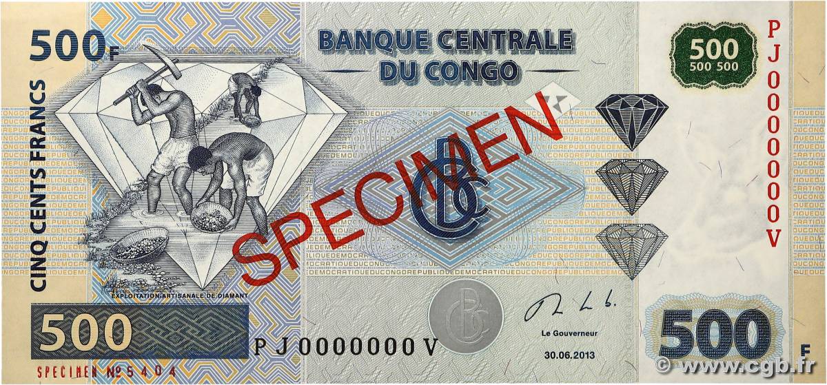 500 Francs Spécimen RÉPUBLIQUE DÉMOCRATIQUE DU CONGO  2013 P.096s pr.NEUF