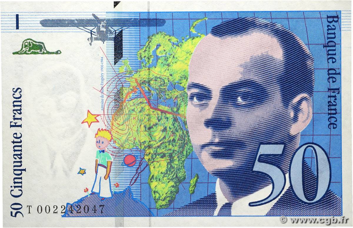 50 Francs SAINT-EXUPÉRY Mouton décalé Fauté FRANKREICH  1992 F.72f1.01 ST