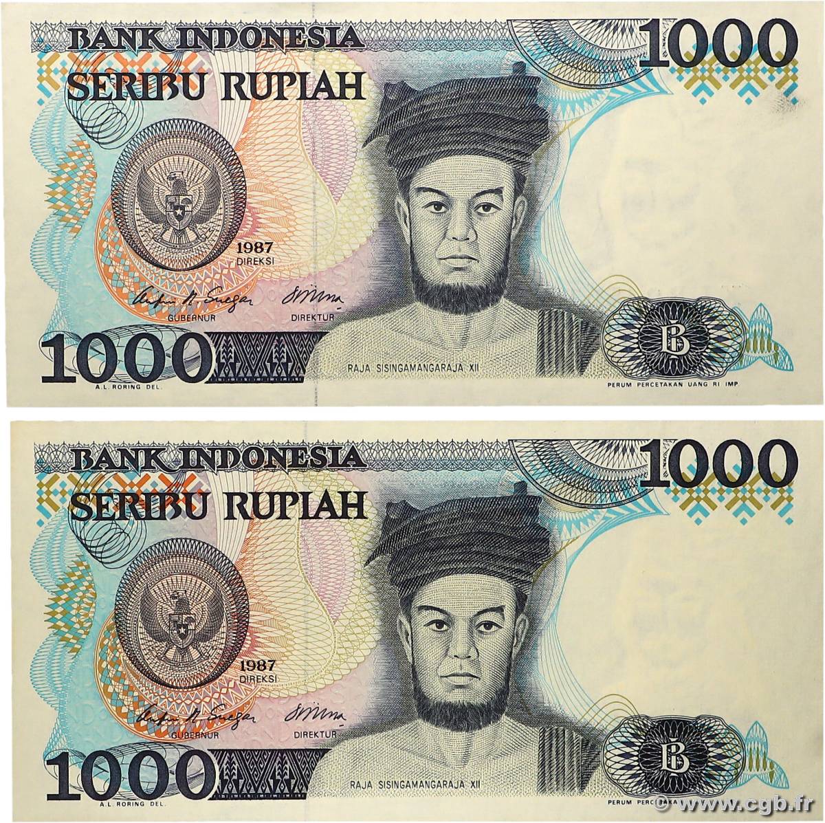 1000 Rupiah Lot INDONESIA  1987 P.124a UNC-