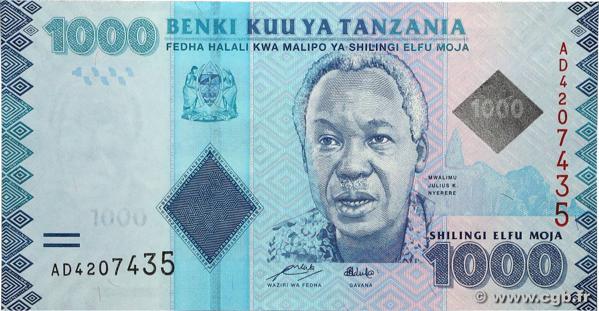 1000 Shilingi TANZANIA  2019 P.41c UNC