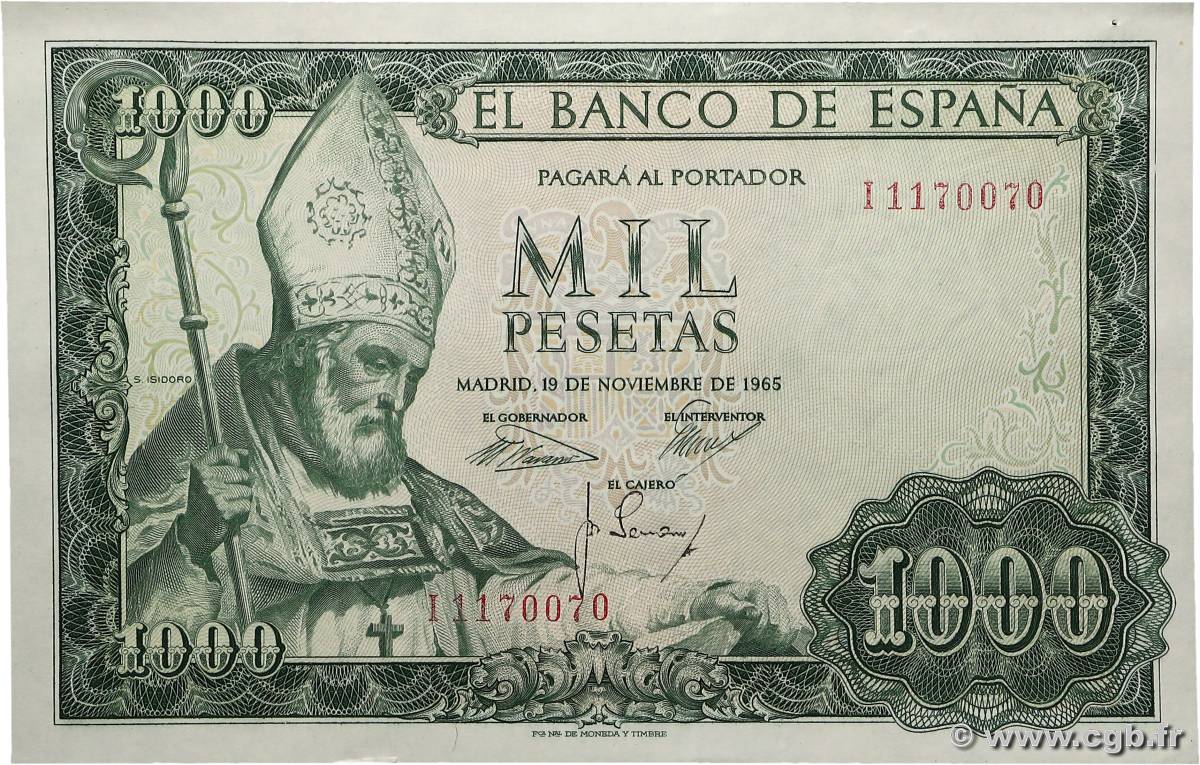 1000 Pesetas SPAIN  1965 P.151 AU-