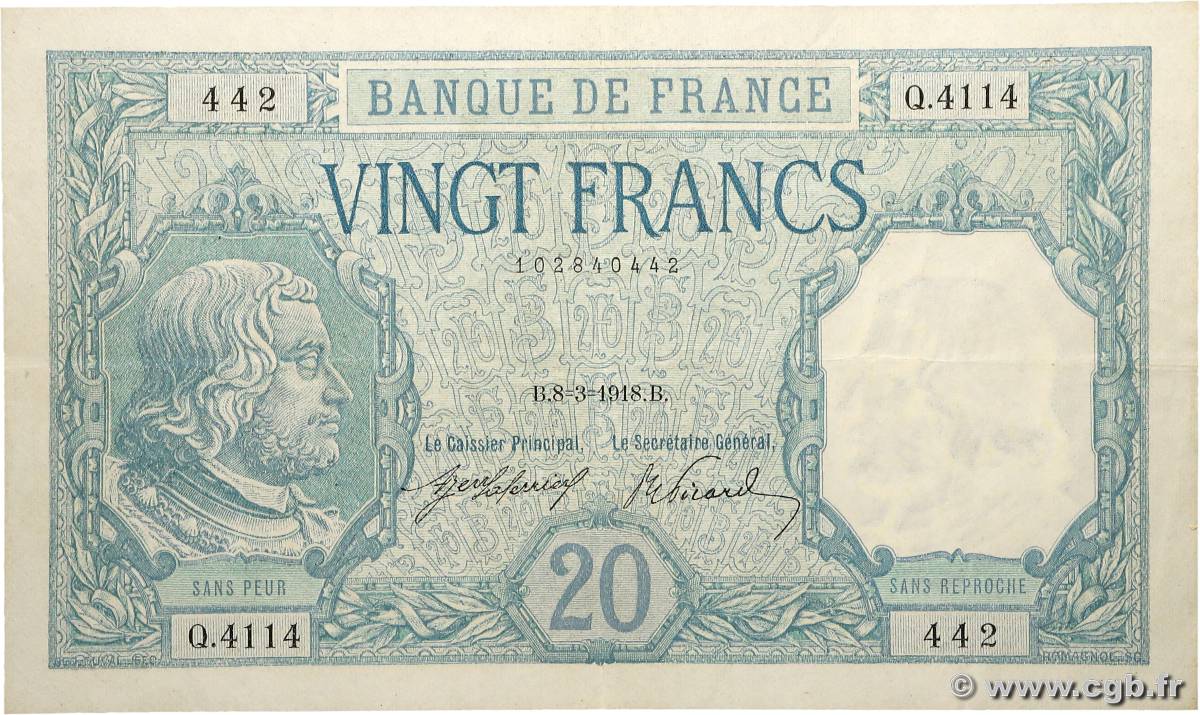 20 Francs BAYARD FRANCIA  1918 F.11.03a MBC