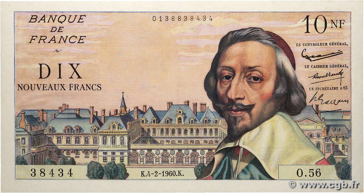 10 Nouveaux Francs RICHELIEU FRANCIA  1960 F.57.05 EBC