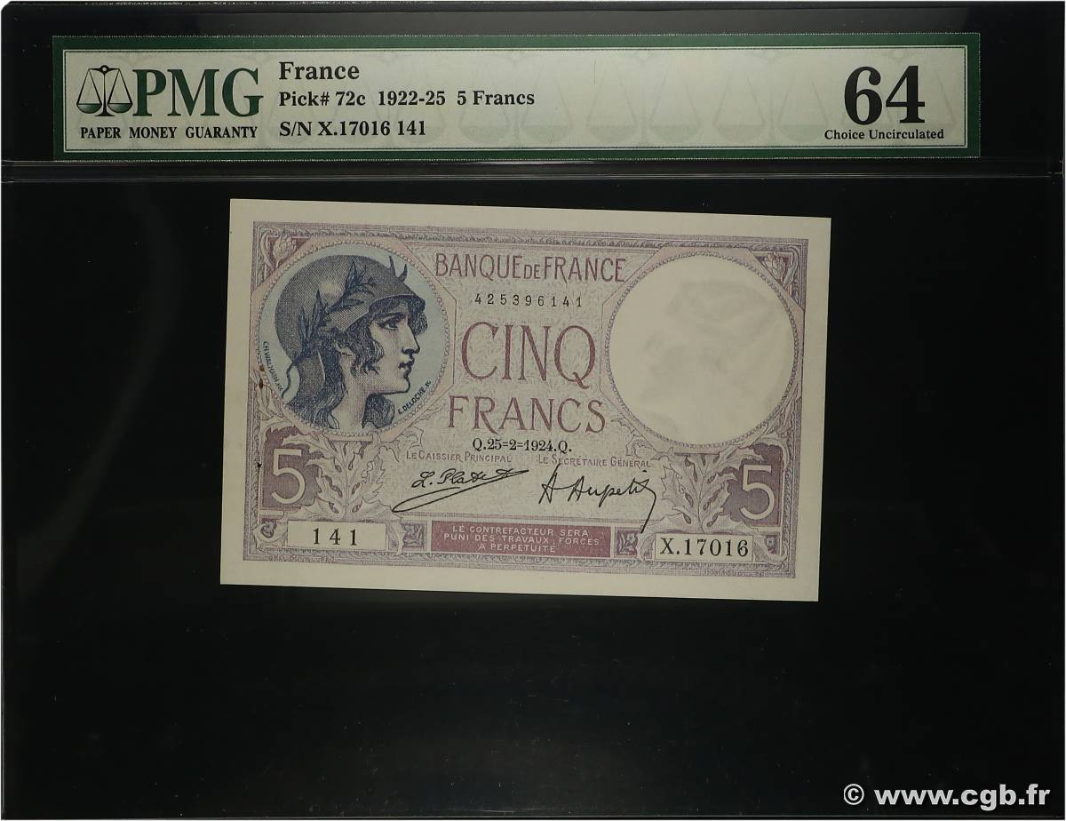 5 Francs FEMME CASQUÉE FRANCIA  1924 F.03.08 SC+