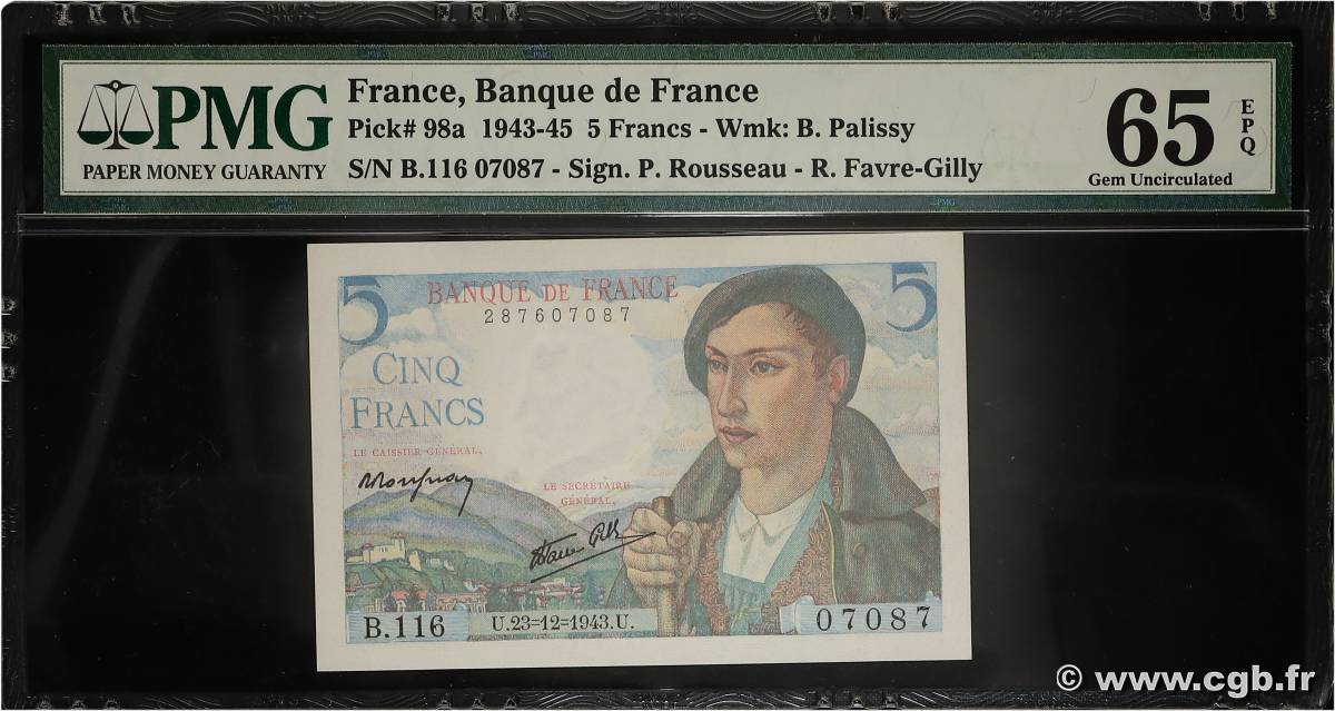 5 Francs BERGER FRANCIA  1943 F.05.05 FDC