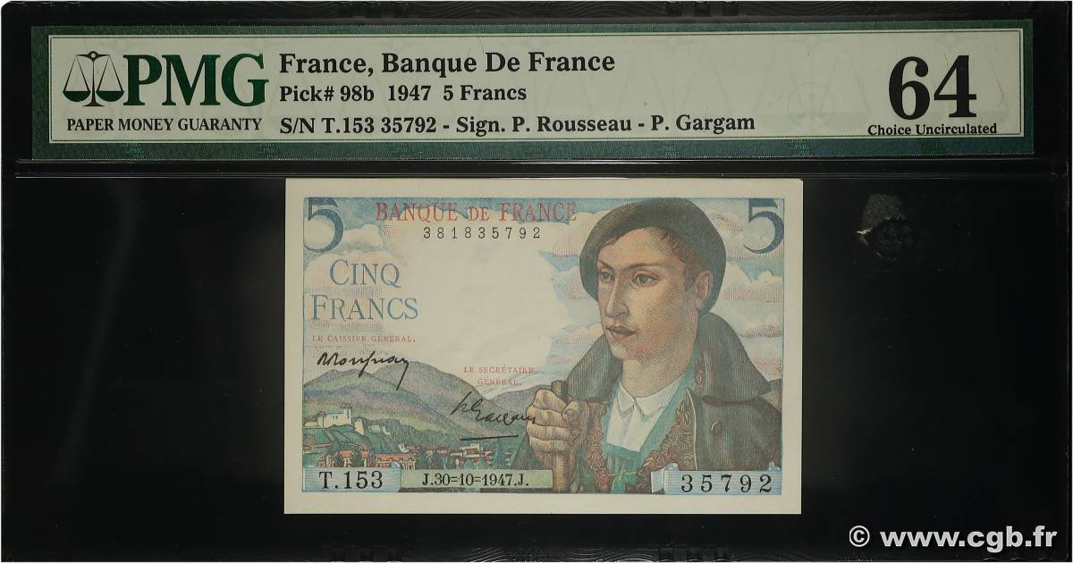 5 Francs BERGER FRANCE  1947 F.05.07 UNC-