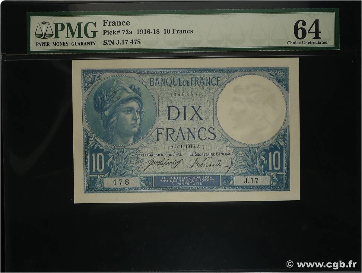 10 Francs MINERVE FRANCIA  1916 F.06.01 SC+
