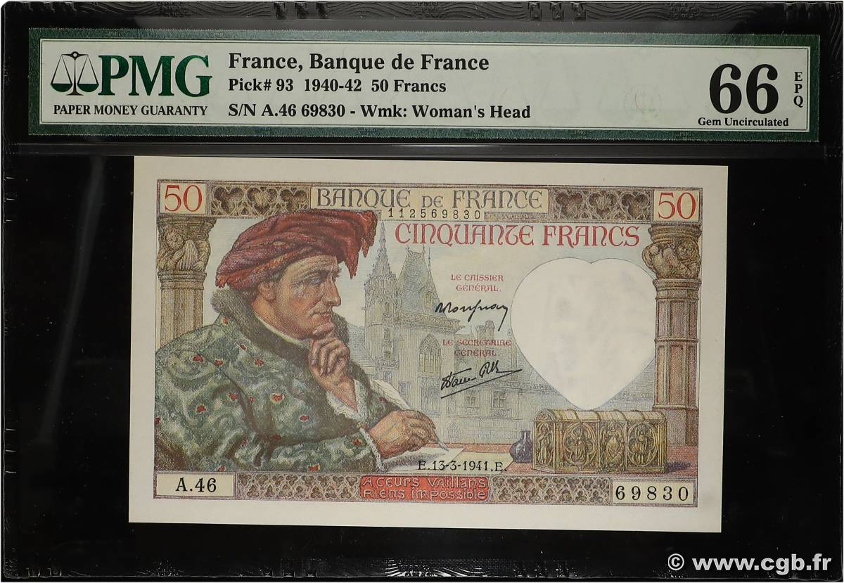 50 Francs JACQUES CŒUR FRANCIA  1941 F.19.07 FDC
