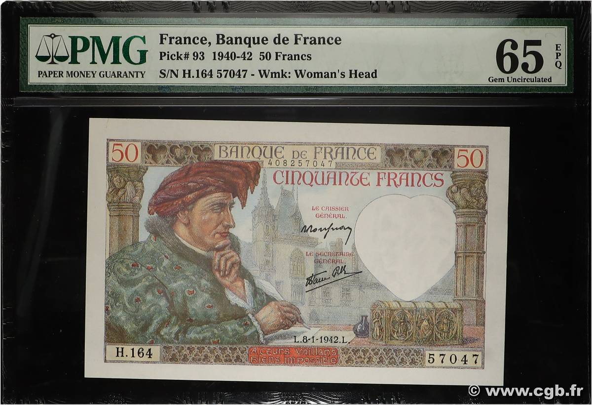 50 Francs JACQUES CŒUR FRANCE  1942 F.19.18 NEUF
