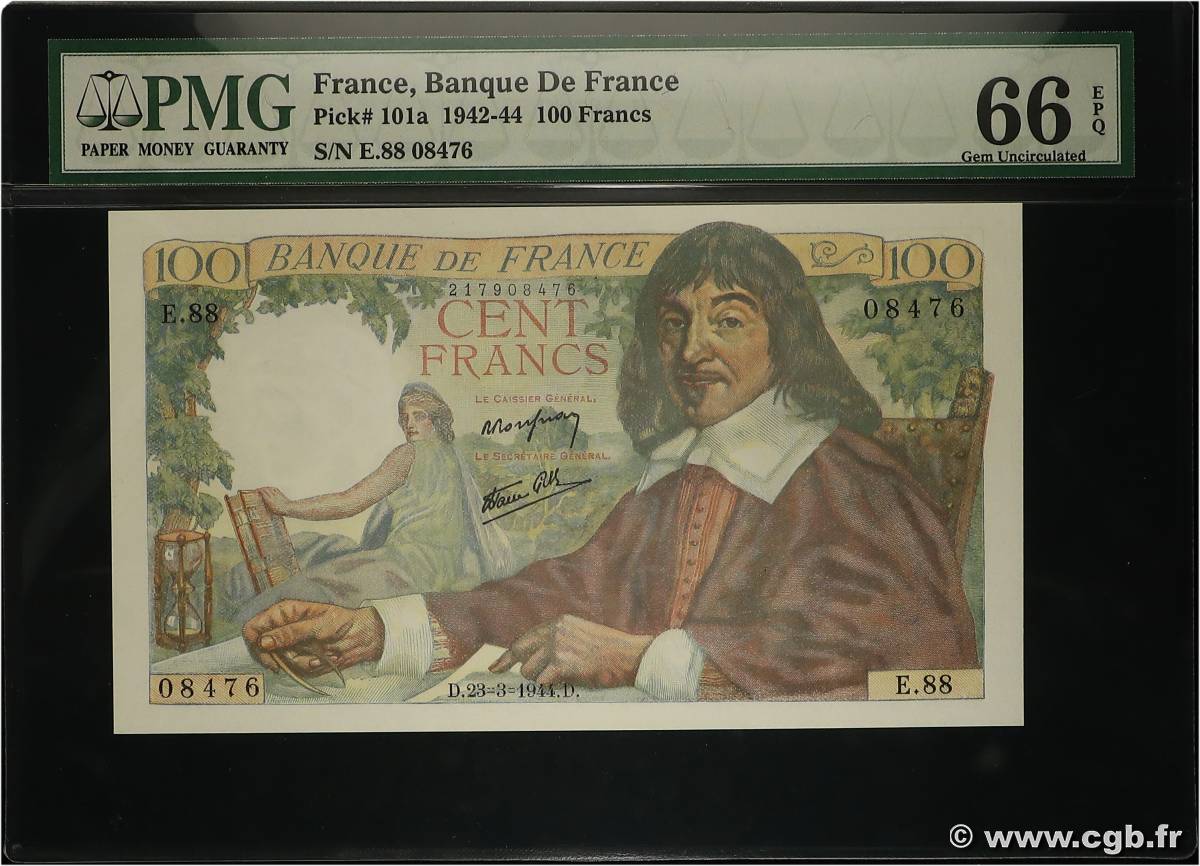 100 Francs DESCARTES FRANCE  1944 F.27.05 NEUF