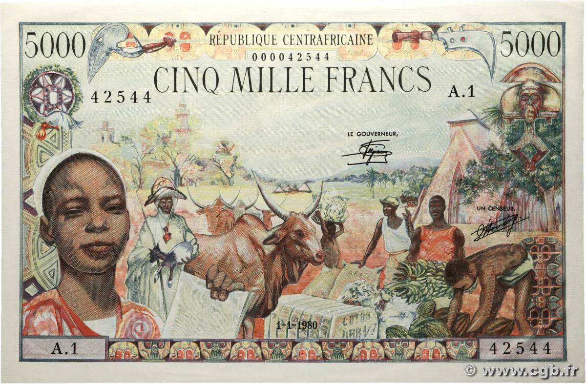 5000 Francs type 1962 CENTRAFRIQUE  1980 A.190a SPL+