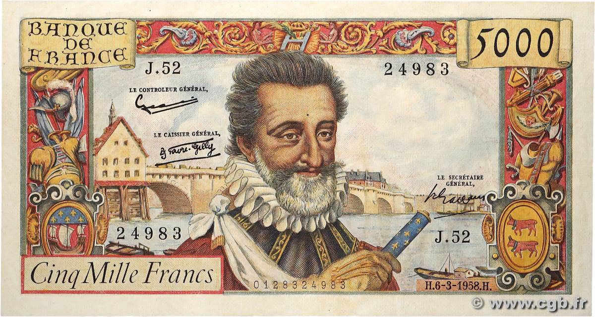 5000 Francs HENRI IV FRANCIA  1958 F.49.06 MBC+