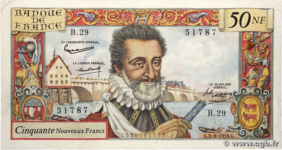 50 Nouveaux Francs HENRI IV FRANCIA  1959 F.58.03 MBC