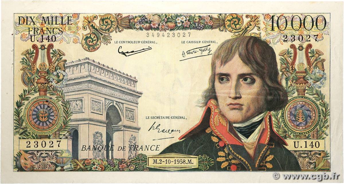 10000 Francs BONAPARTE FRANCIA  1958 F.51.13 MBC