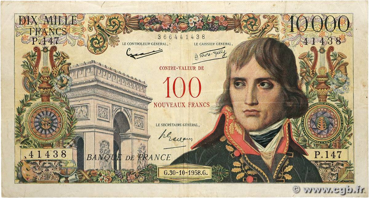 100 NF sur 10000 Francs BONAPARTE FRANCIA  1958 F.55.01 BC+